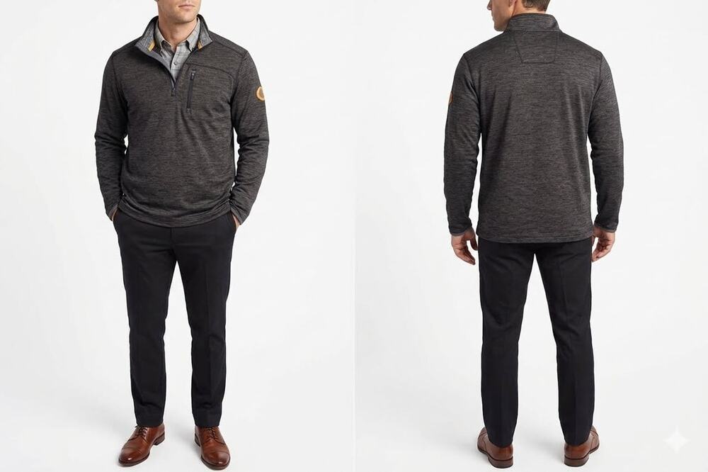 G.H Bass & Co Explorer Half Zip Mock Neck Pullover Men's Sweater - Medium - Gray